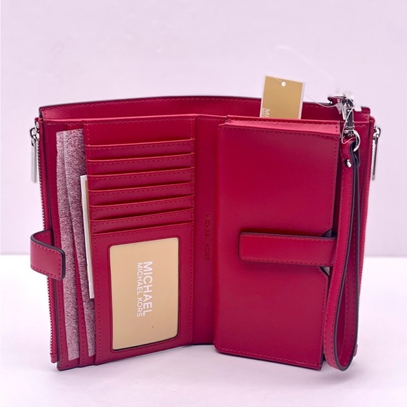 Michael Kors jet set double zip wristlet wallet phone case dk raspberry Multi - Picture 6 of 11